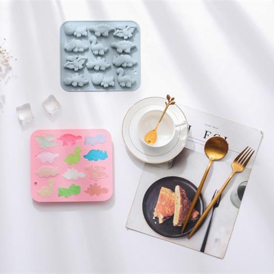Ice Mold Silicone Tray 12 Cavity 6 Dinosaur Shapes Food Grade Flexible Maker Chocolate Ice Cubes Cake Making Kids Baking Supplies