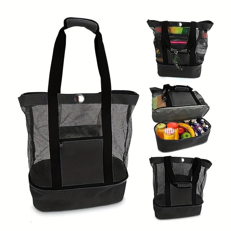 Minimalist Double Layer Beach Shoulder Bag Lightweight Versatile Travel Mesh Bag All-Match Outdoor Bag With Insulated Layer чёрный