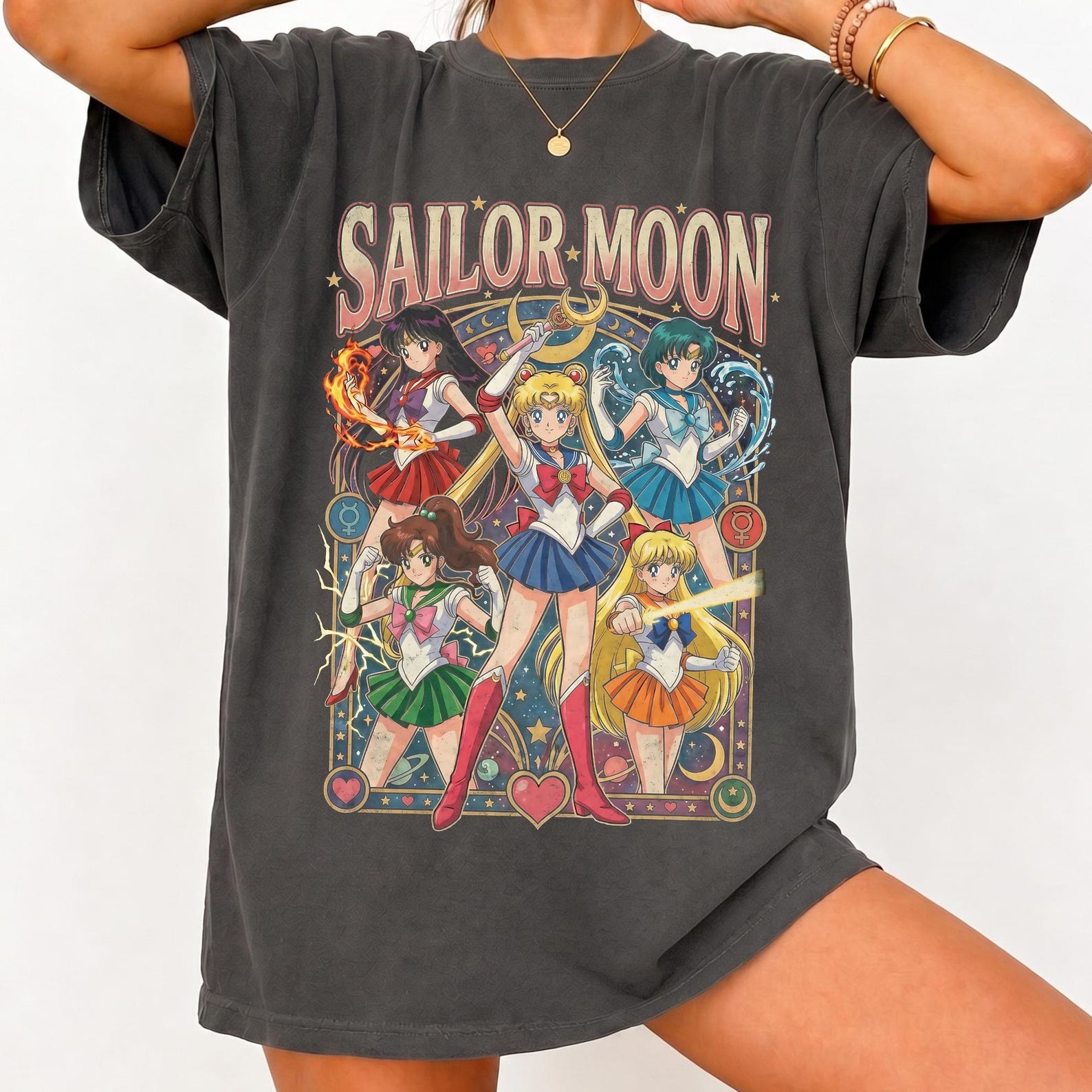 Sailor Moon Vintage T Shirt, 90s Anime Tee, Sailor Scouts Graphic Shirt, Magical Girl Streetwear L