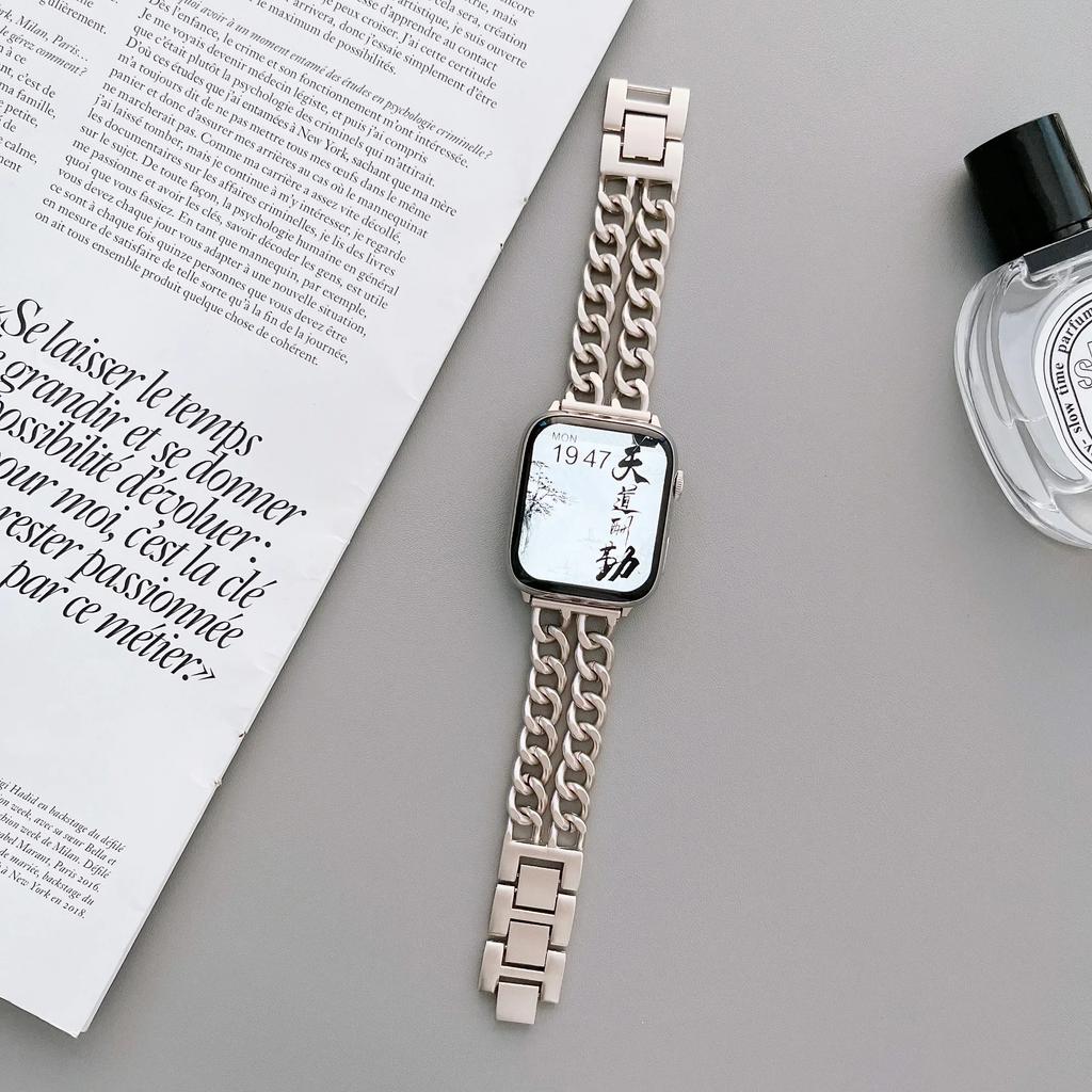 Correa de Cadena de Acero Starlight para Apple Watch Series Ultra 8 7 SE 6 5 4 3 49 mm Correa de Pulsera Metálica IWatch 38 40 41mm 42 44 mm 45mm