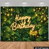 2D Vlak 1 Stuk 2D Vlak Banner Fijne Verjaardag Thema Decor Achtergrond Groen Tropisch Patroon Gouden Lichten Groene Cadeaubox Gouden Vlinder Voor