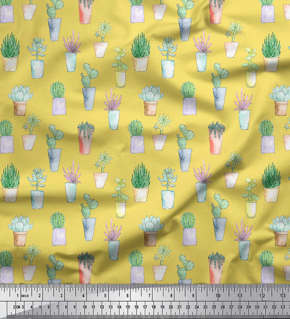 

Тканина для рукоділля Soimoi Pink Japan Crepe Satin Листя кактуса з принтом на метри 42 дюйма 42 Inch Wide - Poly Crepe жовтий