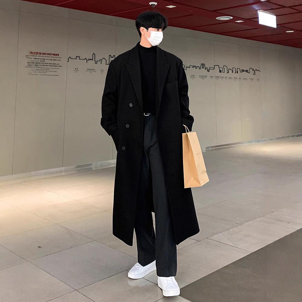 Men's Korean Style Mid-Length Over-the-Knee Wool Coat - Thick, Loose, Trendy Winter Windbreaker