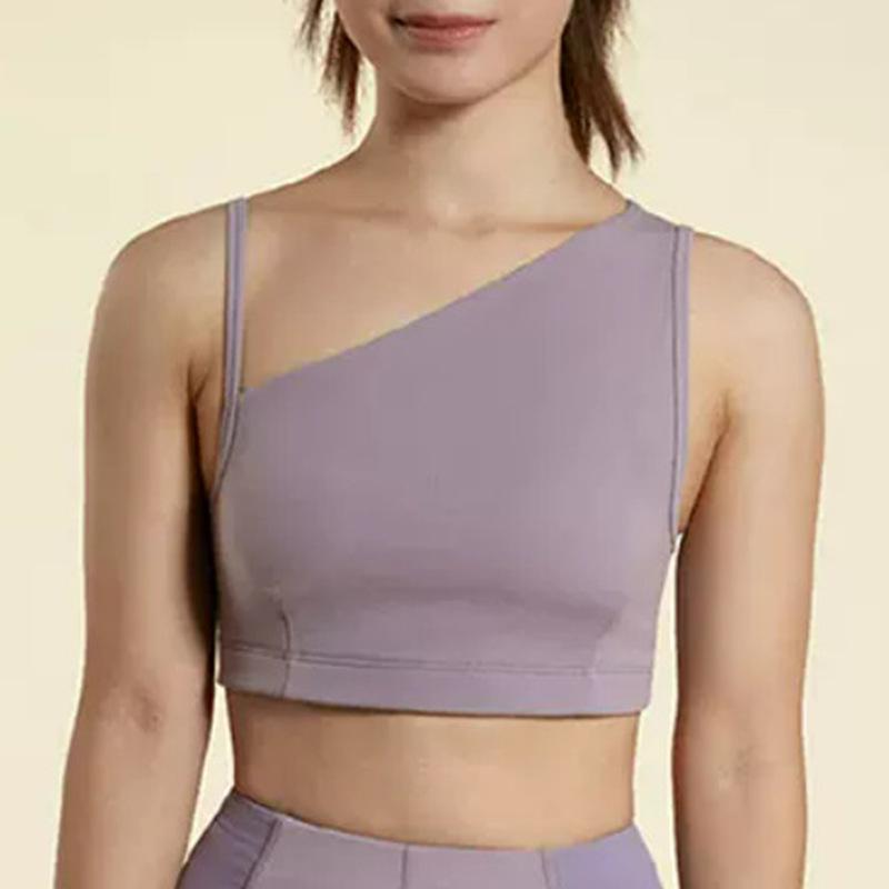 Women's Sleeveless Asymmetrical Yoga Top with Chest Pad – High-End Design for Sports, Fitness, and Running