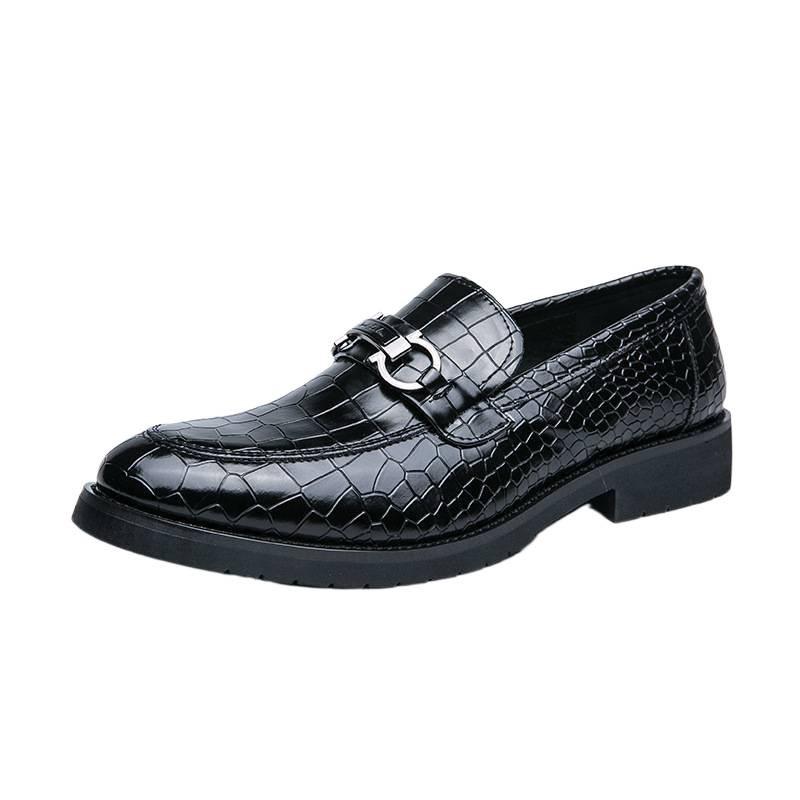 38-46 Leather Shoes Men's Spring British Business Plaid Embossed Leather Shoes Men's One Pedal