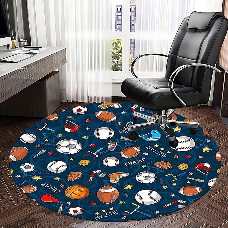 Sports Ball Office Carpet Chair Mats for Desk, Sports Theme Office Chair Mat, Non-Slip Office Carpet Chair Mats for Floor, Home Decor Office Carpet Ch