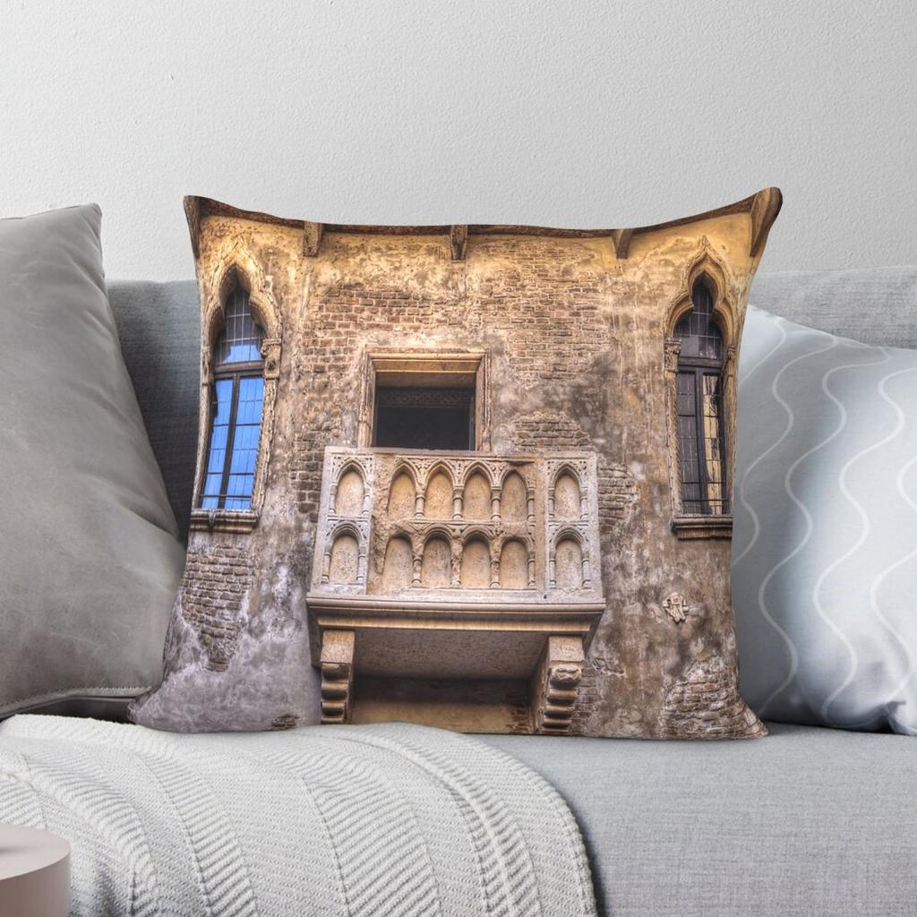 Juliets Balcony Verona Italy Square Pillowcase Polyester Linen Velvet Pattern Zip Decor Pillow Case Sofa x