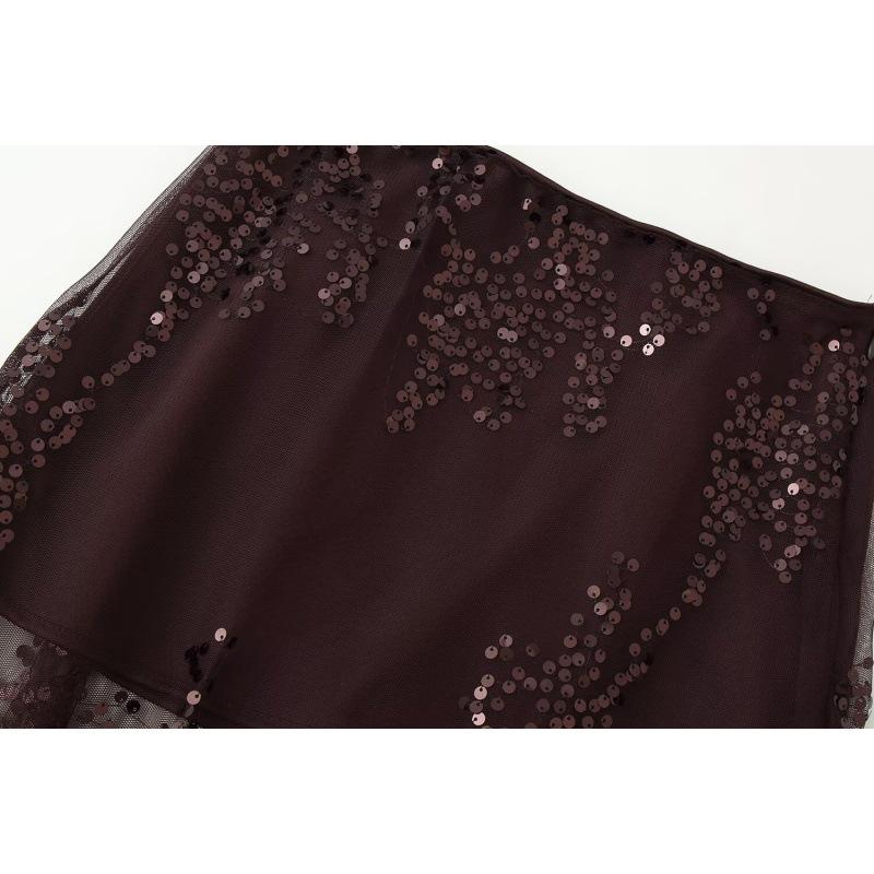 European & American Style 2026 High-Waisted Midi Skirt with Embroidered Sequins and Glitter