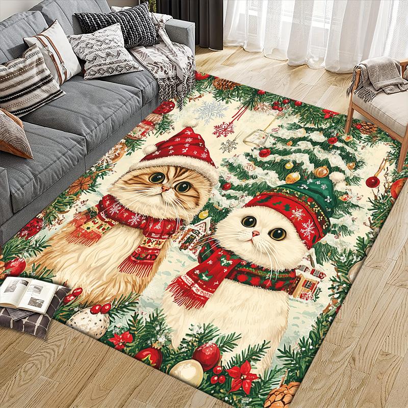 Weihnachtskatze Haus Sofa Dekoration für Wohnzimmer & Schlafzimmer, Rutschfeste Spiel-Flanell-Bodenmatte für Spielzimmer