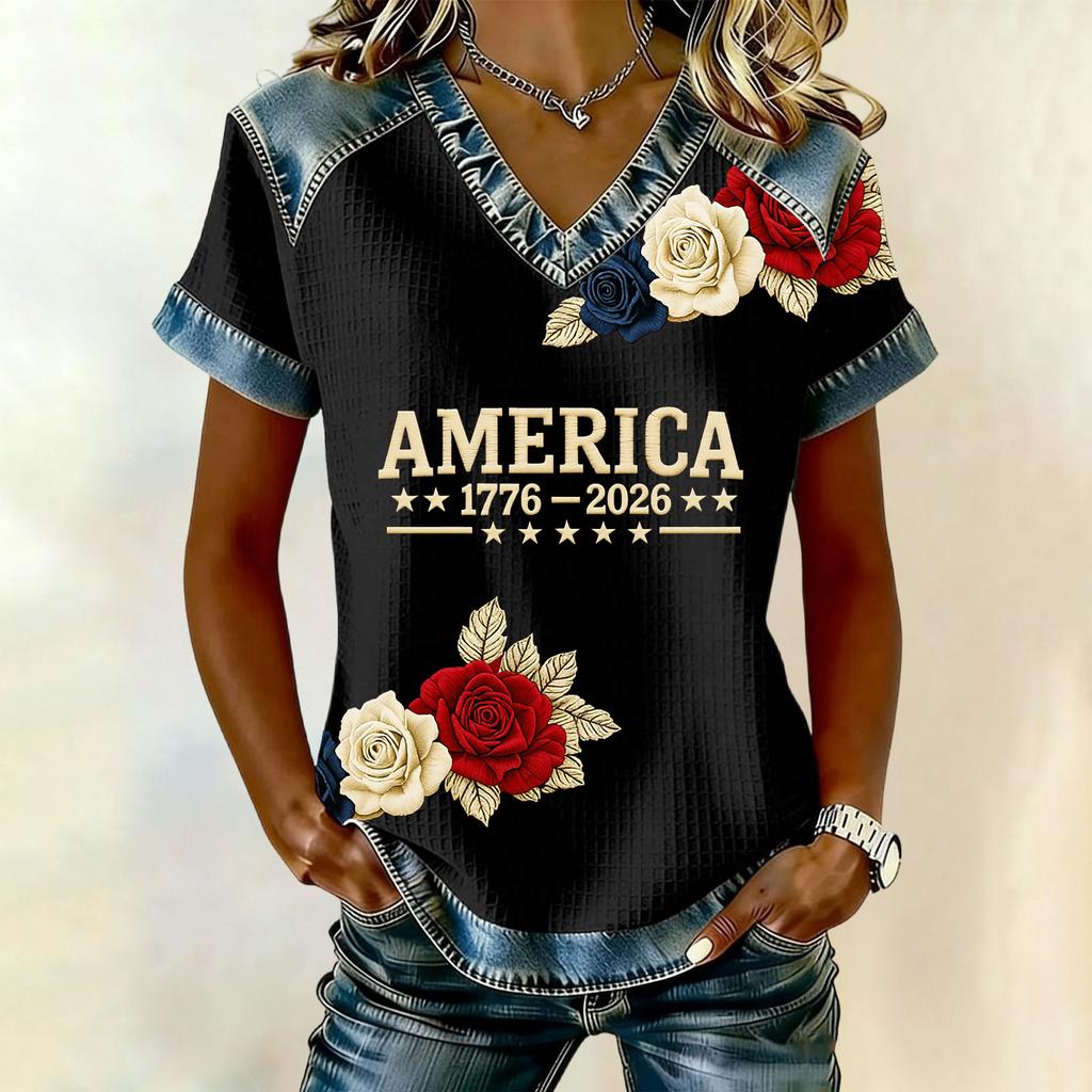 Damenmode Lässiges Oberteil mit Unabhängigkeitstag-Print