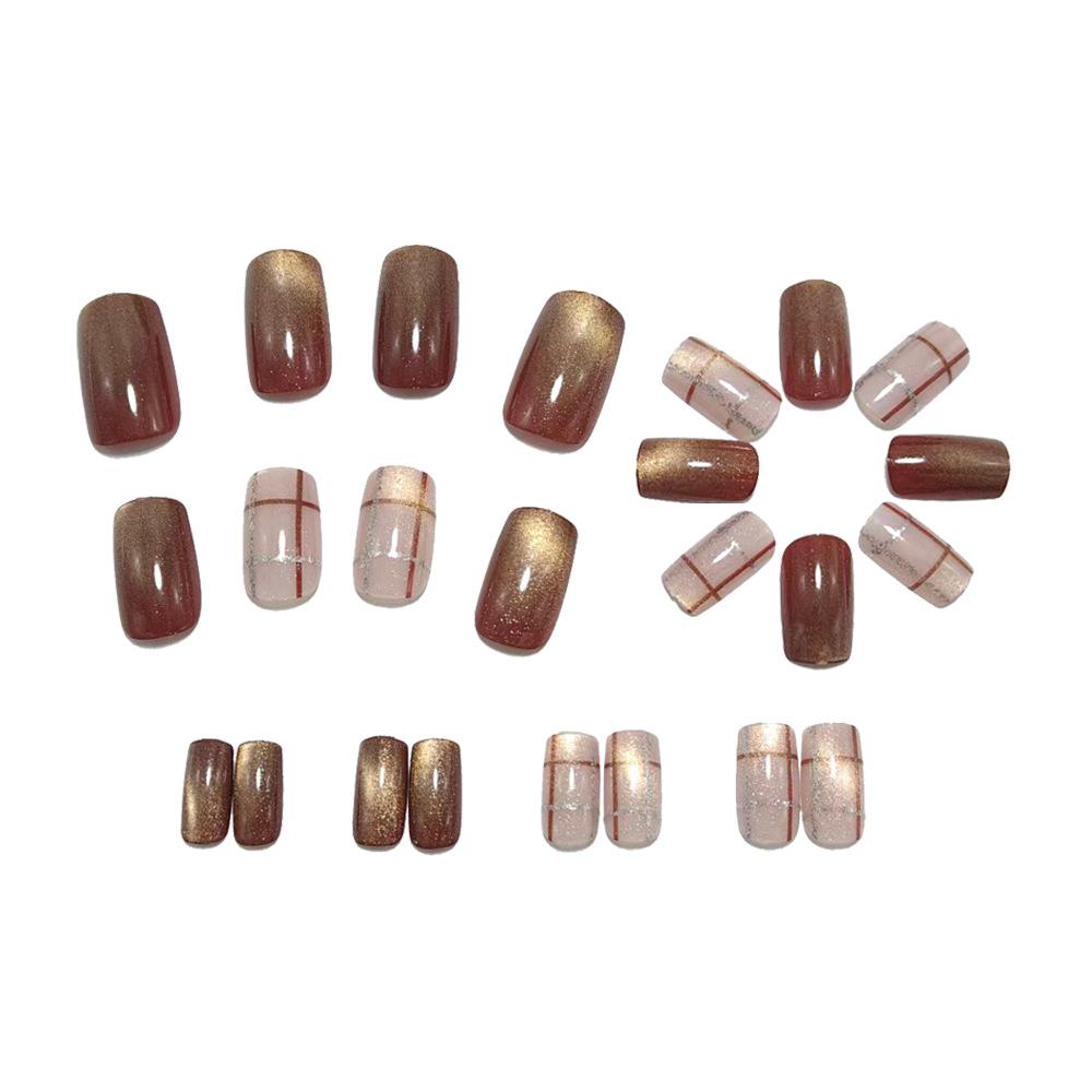 Autumn And Winter Wearable Nails, Amber Temperament, Smudged Cat-eye Plaid Manicure, High-end, Simple, Whitening Manicure Patch
