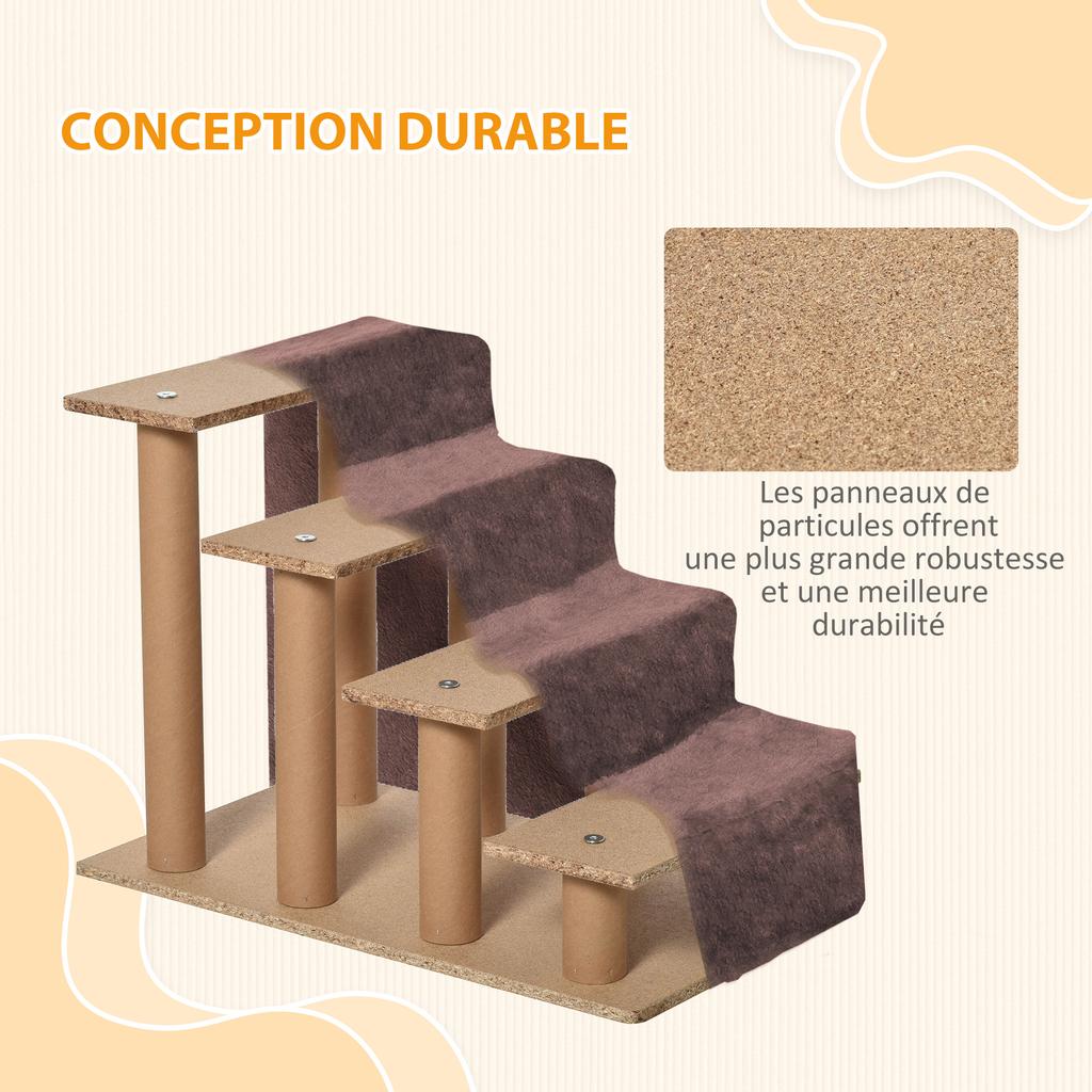 Dog Stairs, 4-Step, Cat Ladder, Non-Slip, 60 x 35 x 44 cm, Brown