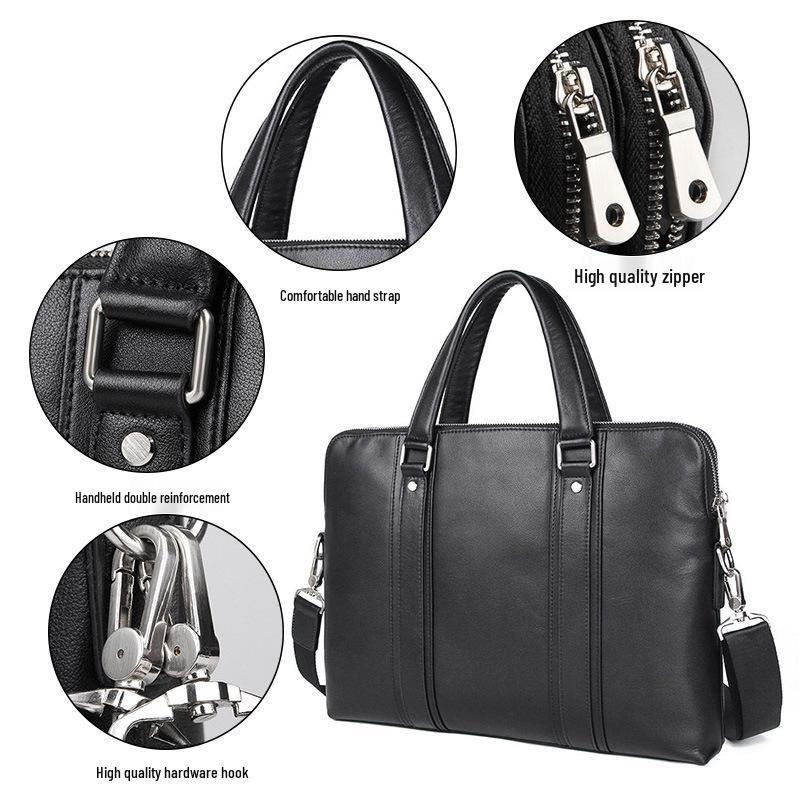 Jiamida Genuine Leather Men's Crossbody Briefcase for 15.6-inch Laptop