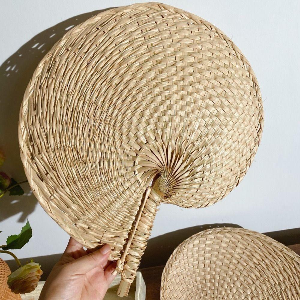 Portable Handmade Woven Straw Fans Anti-Mosquito Decorative Handheld Fans Cattail Fan  Photo Prop