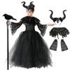 Halloween Maleficents Costume for Girls Evil Queen Dress Up Costumes Witch Devil Black Tulle Mesh Princess Dress Cosplay Clothes