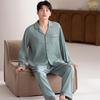 Men's Plus Size Cotton Pajamas Cardigan Set for Spring/Autumn - Long Sleeve, Lightweight, Casual Wear for Home or Out.