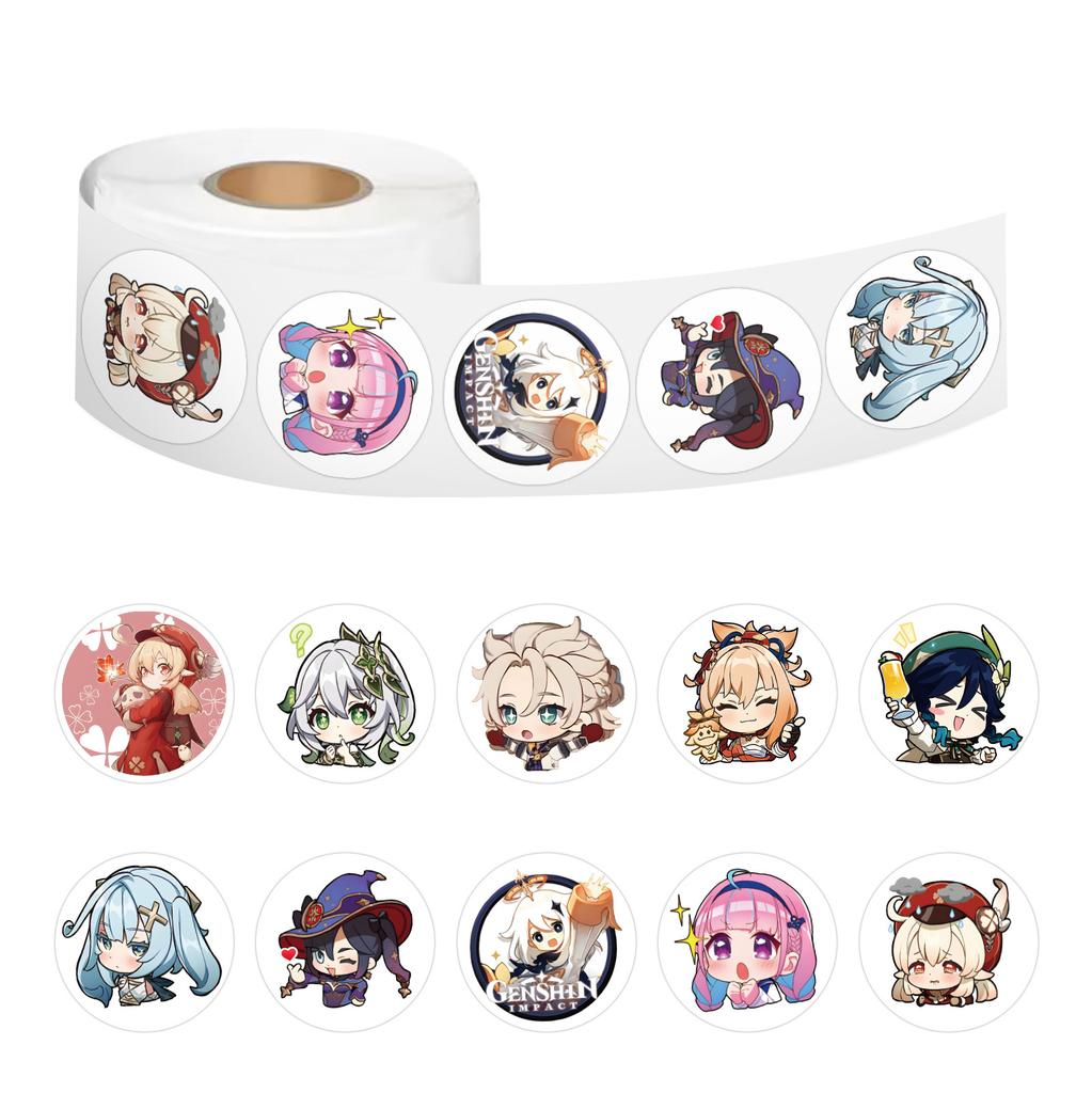 500 Stickers/roll Cartoon Genshin Impact Anime Roll Stickers Kindergarten Reward Color Stickers Creative Hand Tent Tape