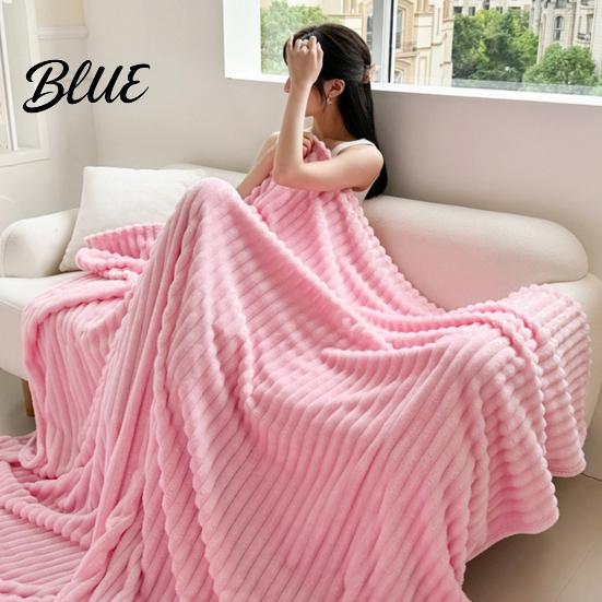 Portable Office Nap Blanket Striped Fleece for Bed Ribbed Throw Couch Thickened Warm Bed Soft Breathable Cozy Blankets Lightweight Plush