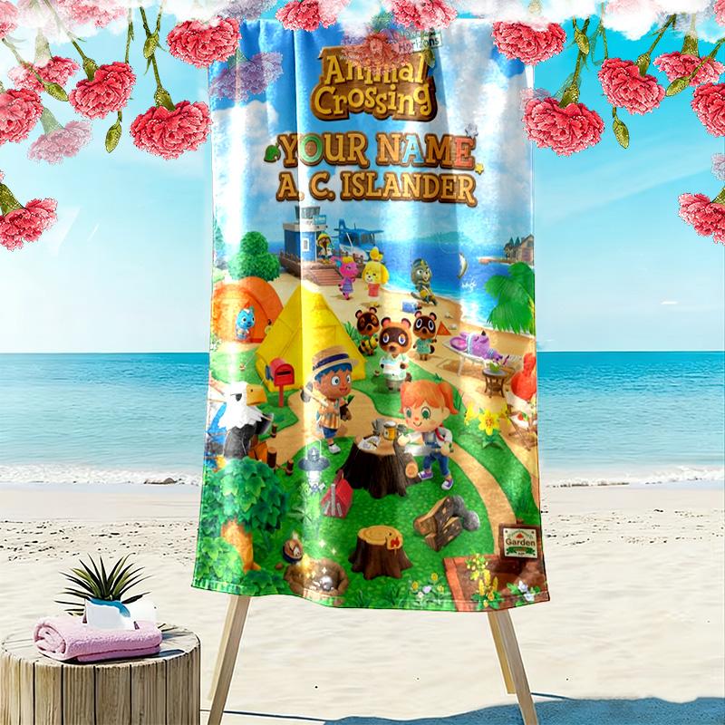 Name Custom Animal Crossing Print Beach Towel, Large Soft Quick Dry Towel for Beach Camping Swimming