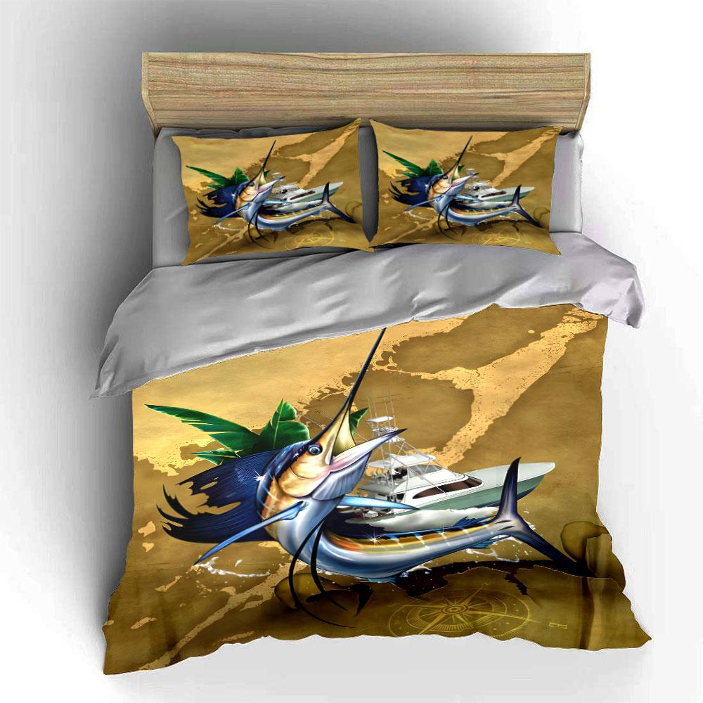 "Fishing Boat Marlin Decor Set" Soft Skin-Friendly Bedding Set Includes 1 Duvet Cover And 2 Pillowcase Gift