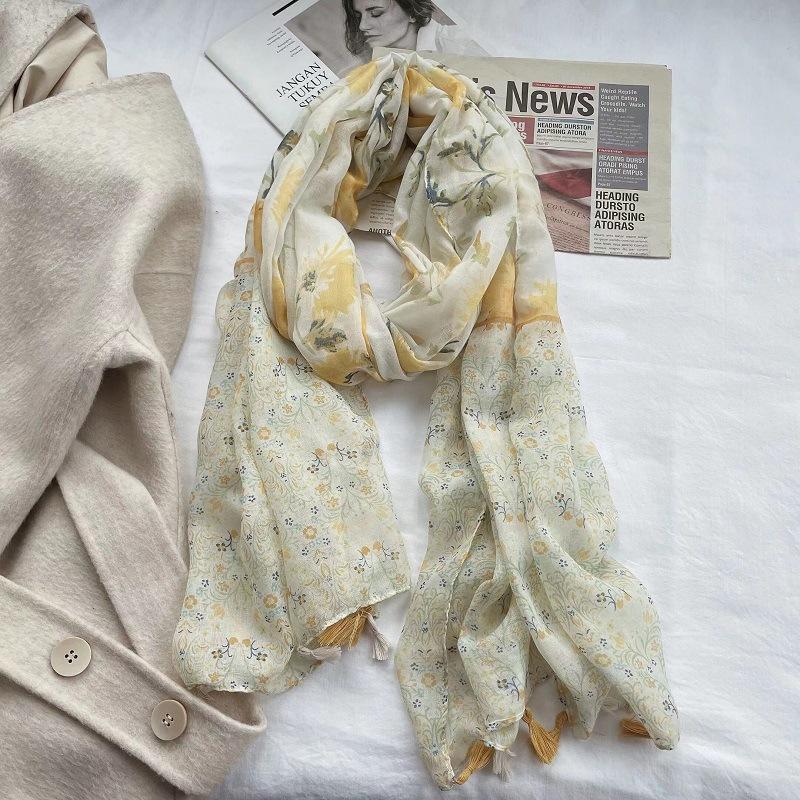 Spain Luxury Fashion Lovely Floral Tassel Viscose Shawl Scarf Lady Print Pashmina Stole Wrap Snood Bufandas Muslim Hijab