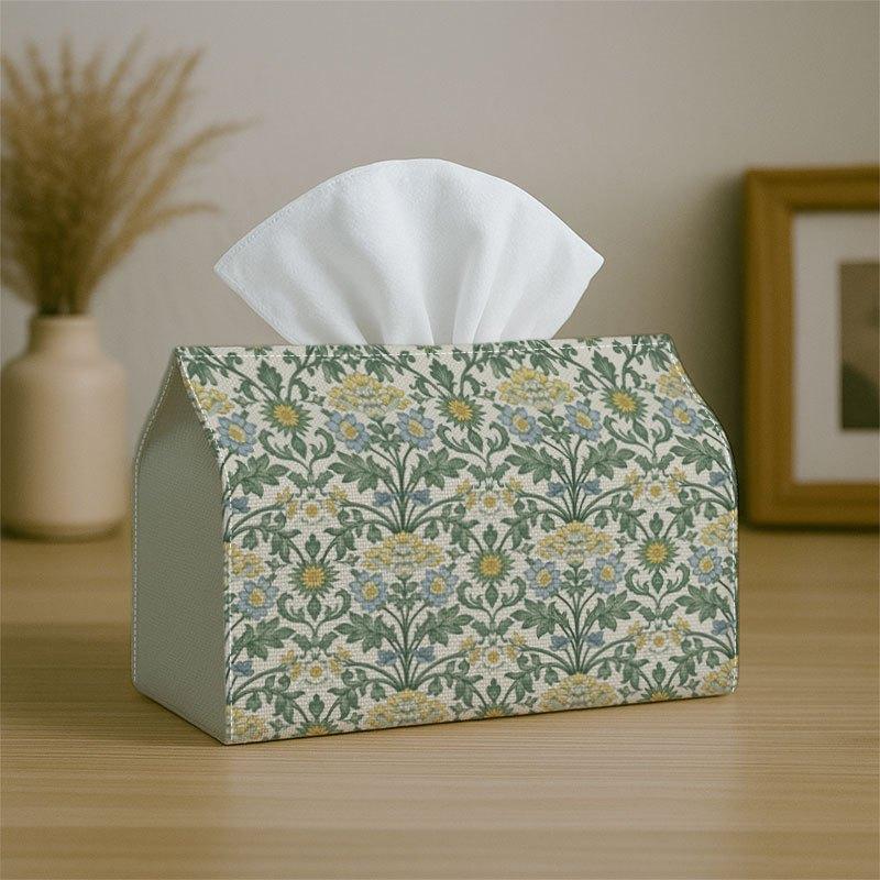 2D Flat 1pc Classic Floral Tissue Box Holder- Designed with Botanical Patterns, Ideal for Parties, Versatile for Kitchen And Dining, Sturdy Fabric Nap