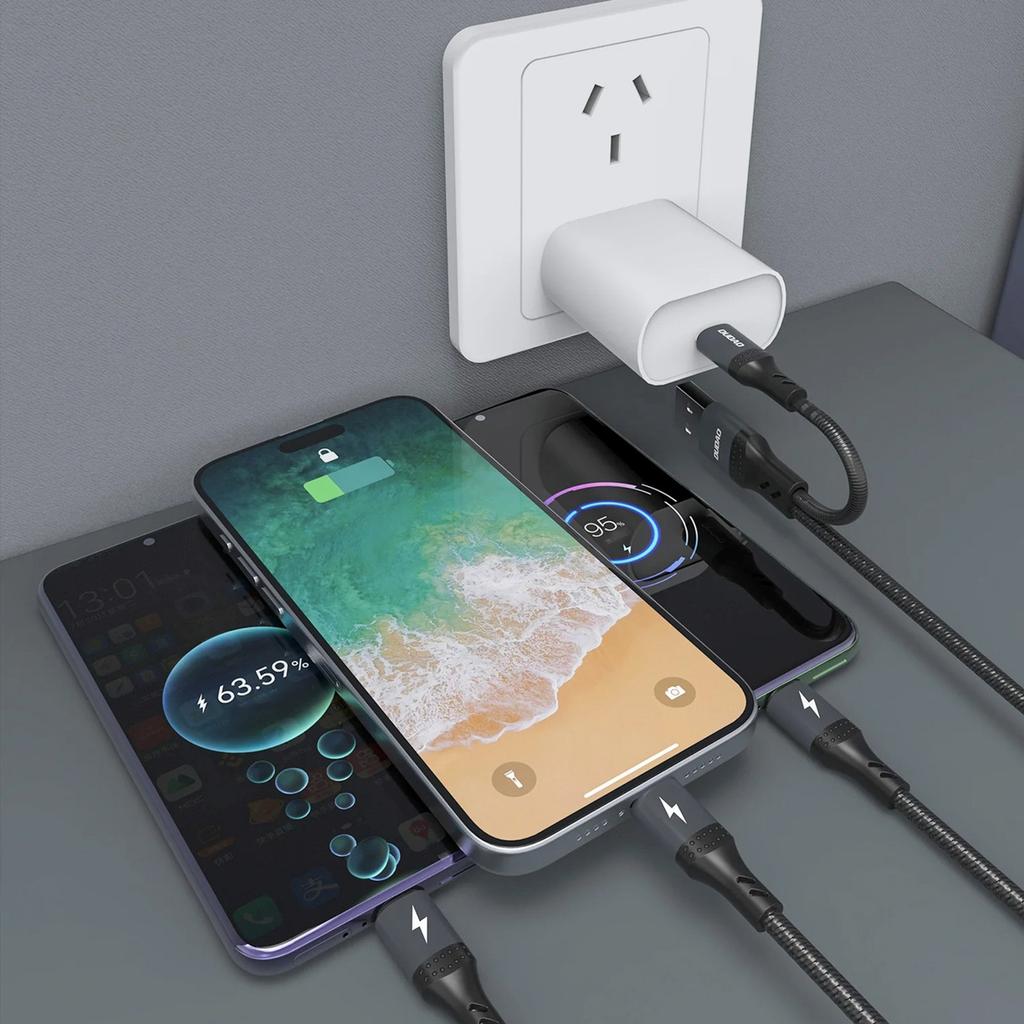 Kabel przewód wielofunkcyjny USB-A USB-C do Lightning USB-C MicroUSB 66W - czarny