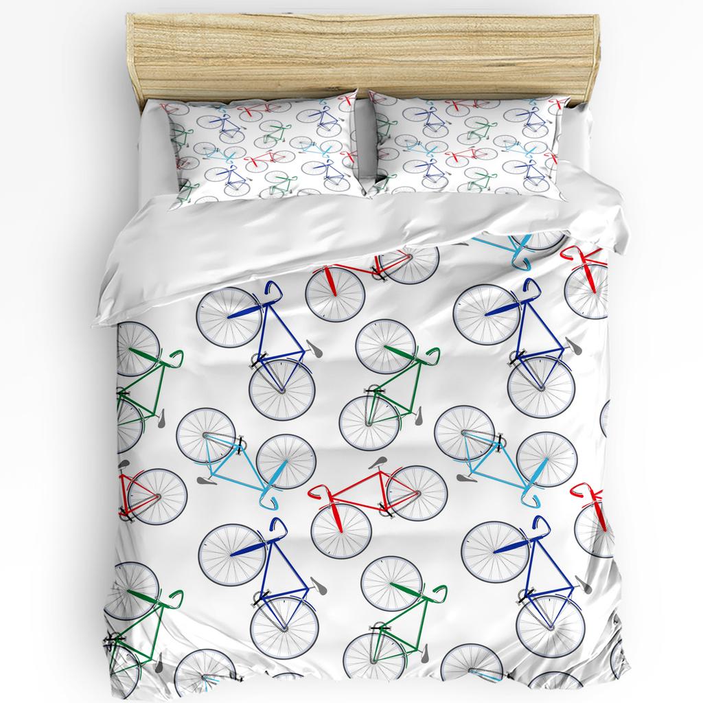Colorful Bicycle White Printed Comfort Duvet Cover Pillow Case Home Textile Quilt Cover Boy Kid Teen Girl 3pcs Bedding Set