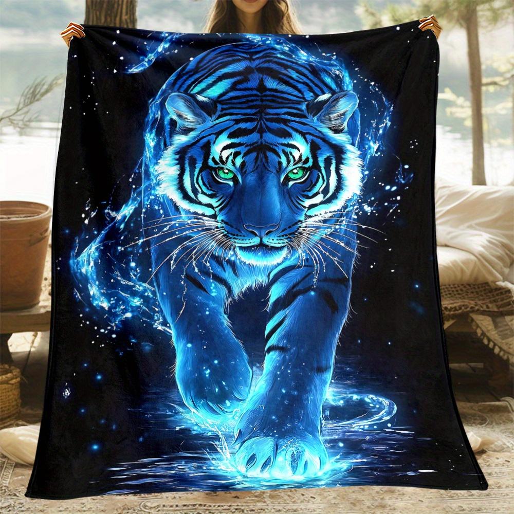 1pc Tiger Blanket- Lightweight Flannel Throw for Sofa, Outdoor, Camping, Livingroom, Office, Chair, and Bed - Digital Printing