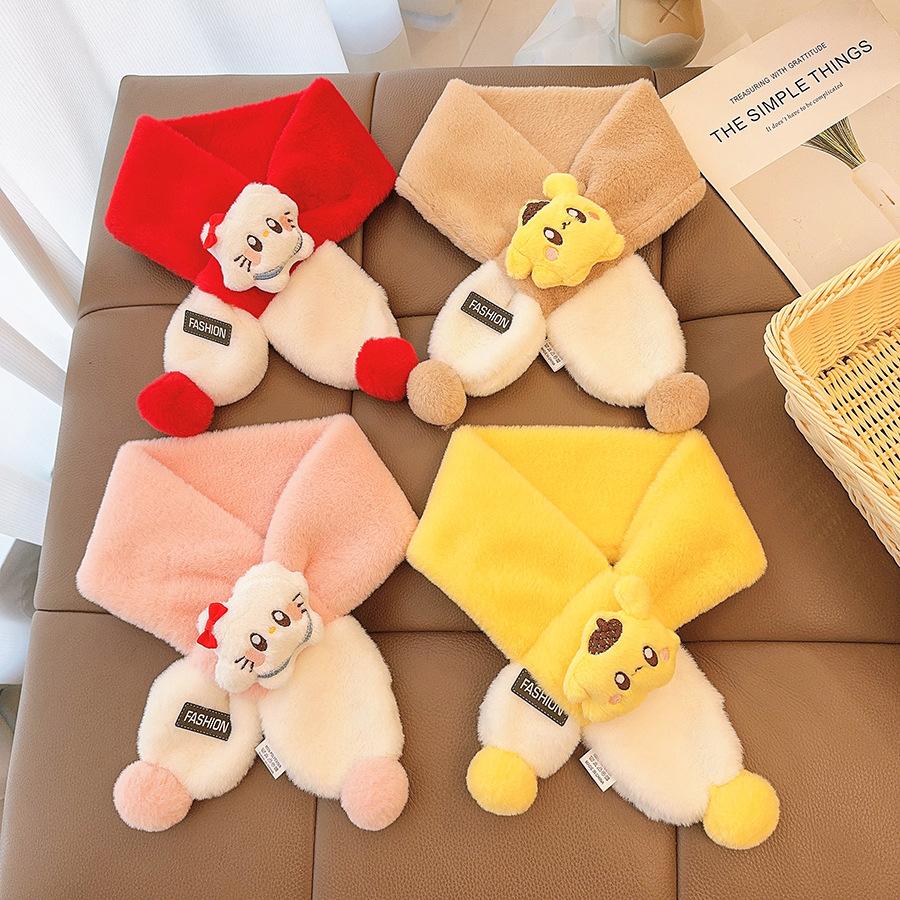 Children's scarf color matching double ball stars autumn and winter baby cute plush scarf warm thickened cartoon windproof neck