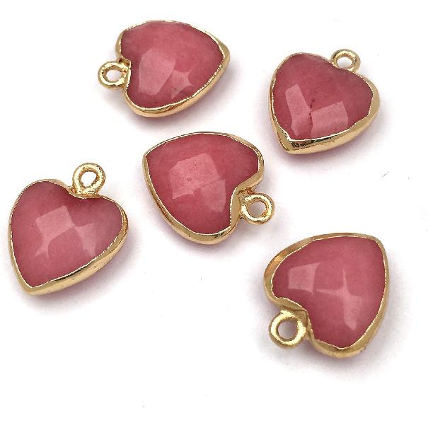 QSLLER 8 PCS Heart Shaped Natural Stone Pendants Healing Chakra Reiki Love Stone Charm Bulk for Jewelry Making