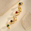 Oval Black/Blue/Red/White Zircon Ring for Women,Gold Color Stainless Steel Wedding Rings,Luxurious Jewelry Party Gift