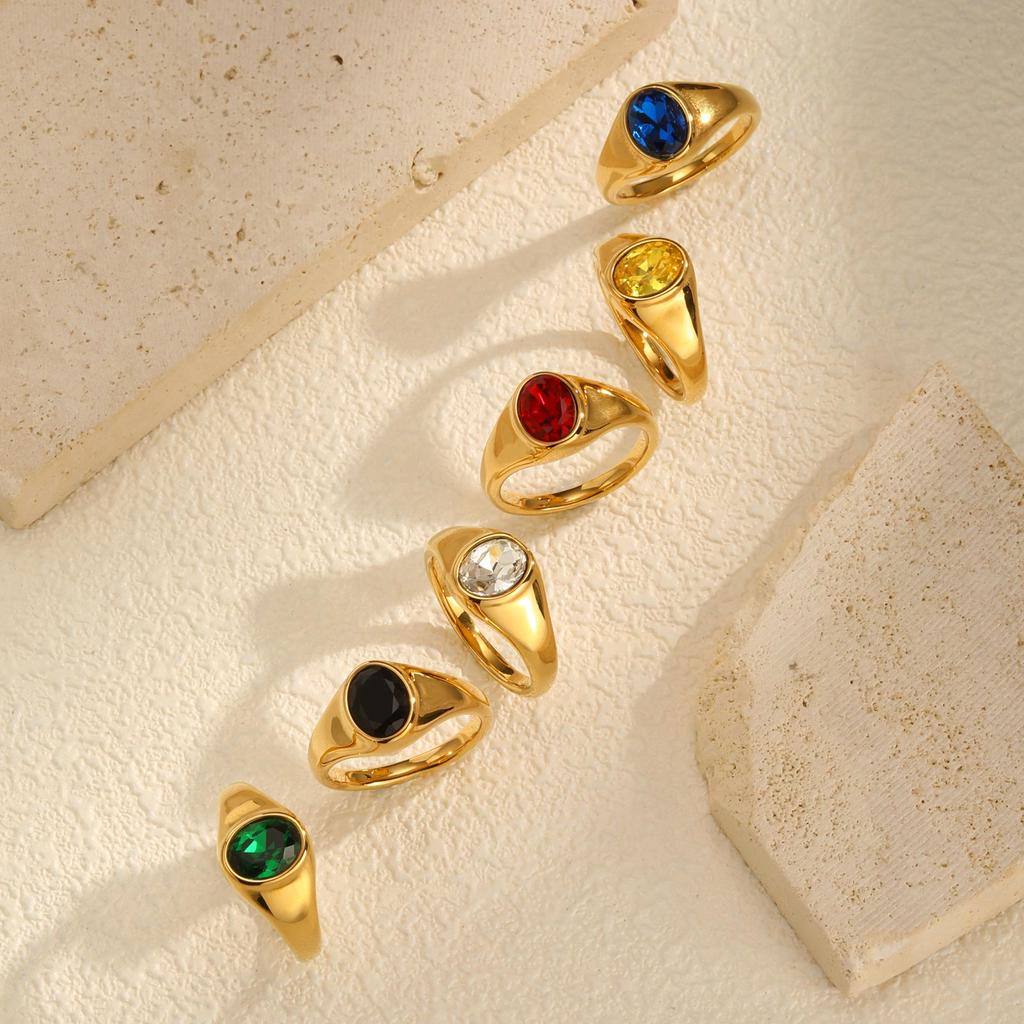 Oval Black/Blue/Red/White Zircon Ring for Women,Gold Color Stainless Steel Wedding Rings,Luxurious Jewelry Party Gift