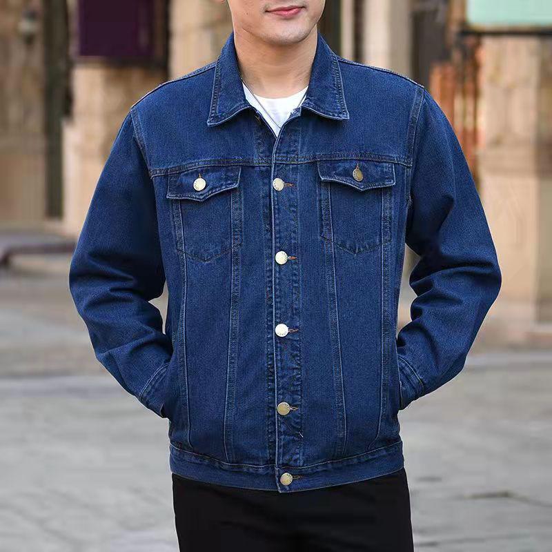 

Men s Spring/Autumn Denim Jacket: Loose-Fit Workwear for Middle-Aged & Elderly L темно-синий