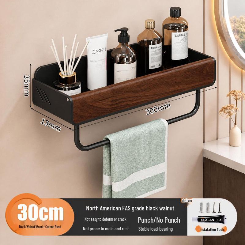 Walnut Corner Bathroom Shelf for Cosmetics, No-Drill Triangle Stand.