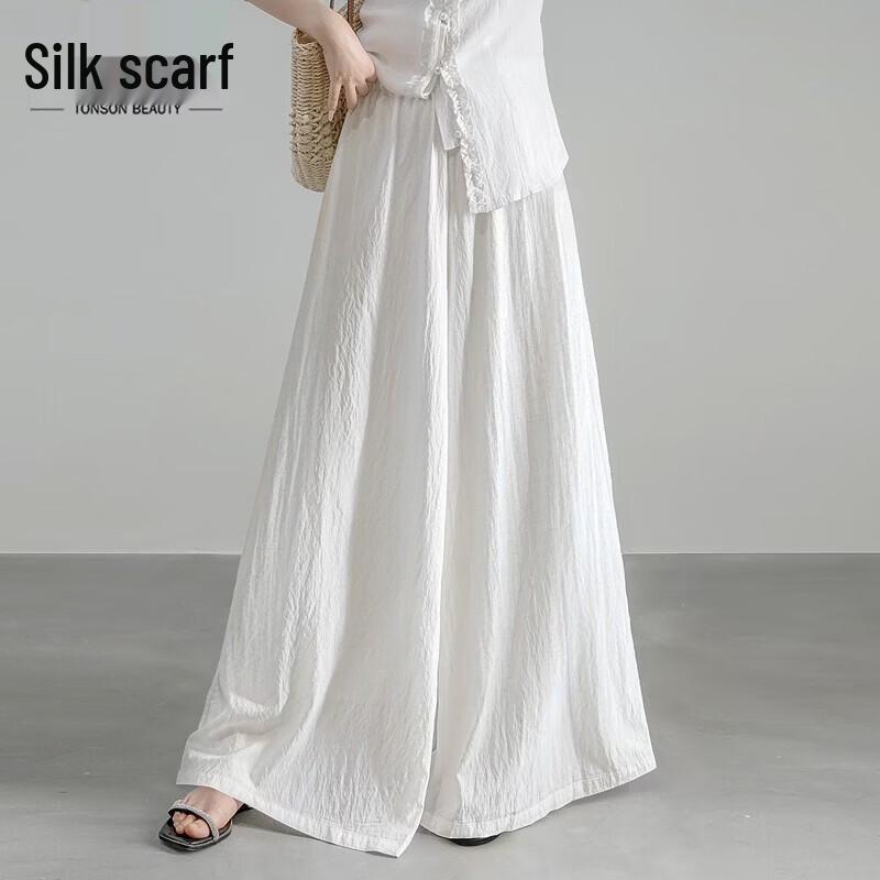 Women s Elastic Waist Wide-Leg Casual Pants L