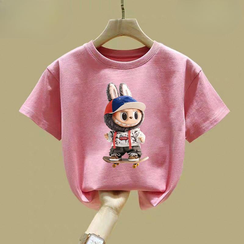 Niedliche Mädchen- und Jungen-T-Shirts, Sommer-Kinder Kurzarm Reine Baumwolle Rundhals Locker Tops