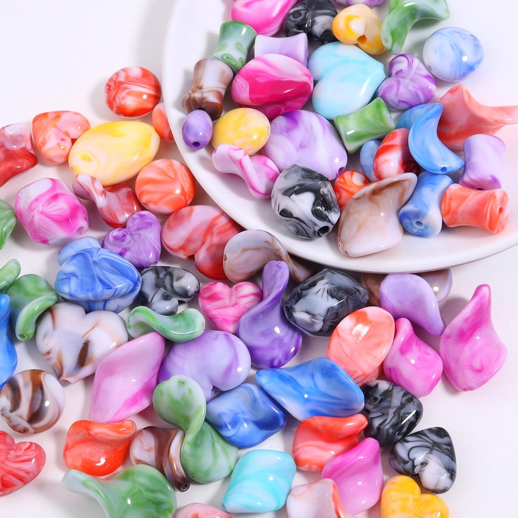 20-30pcs Colored Ink Painting Spacer Beads Heart Oval Irregular Shape Resin Beads For DIY Handmade Bracelet Keychain accessories