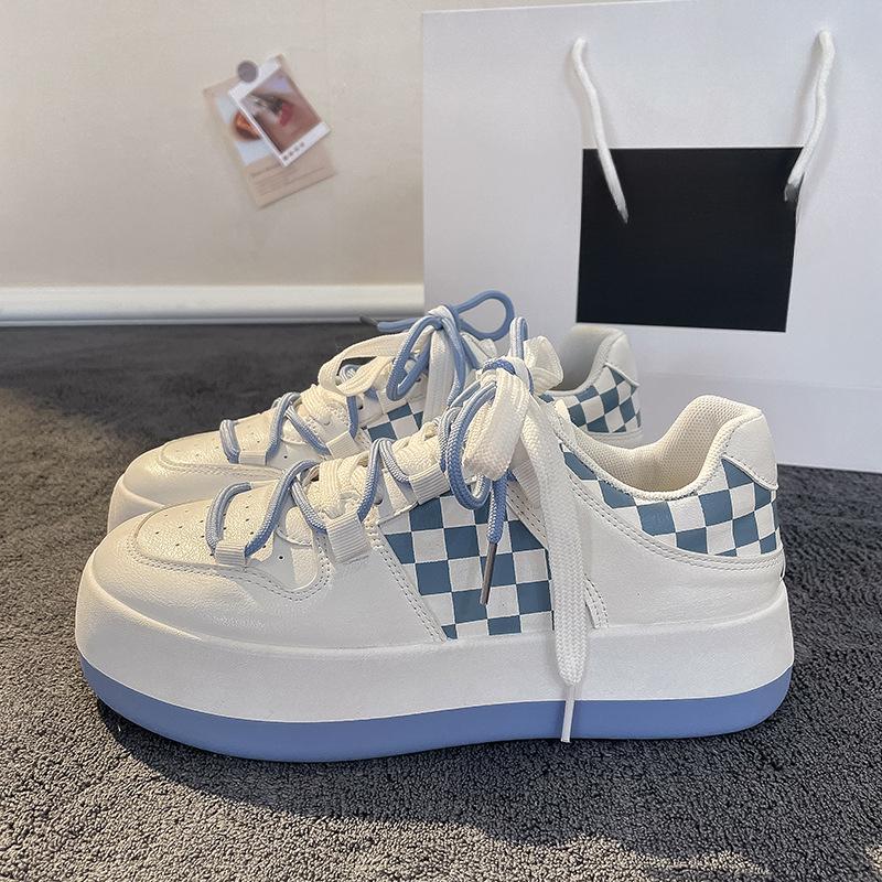 Chessboard Plaid Board Shoes Women's New Spring Platform Heightening Versatile Student Big Head Shoes