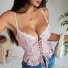 European and American women's clothing summer vacation style sexy lace printing small lace strap close-fitting fresh small suspender