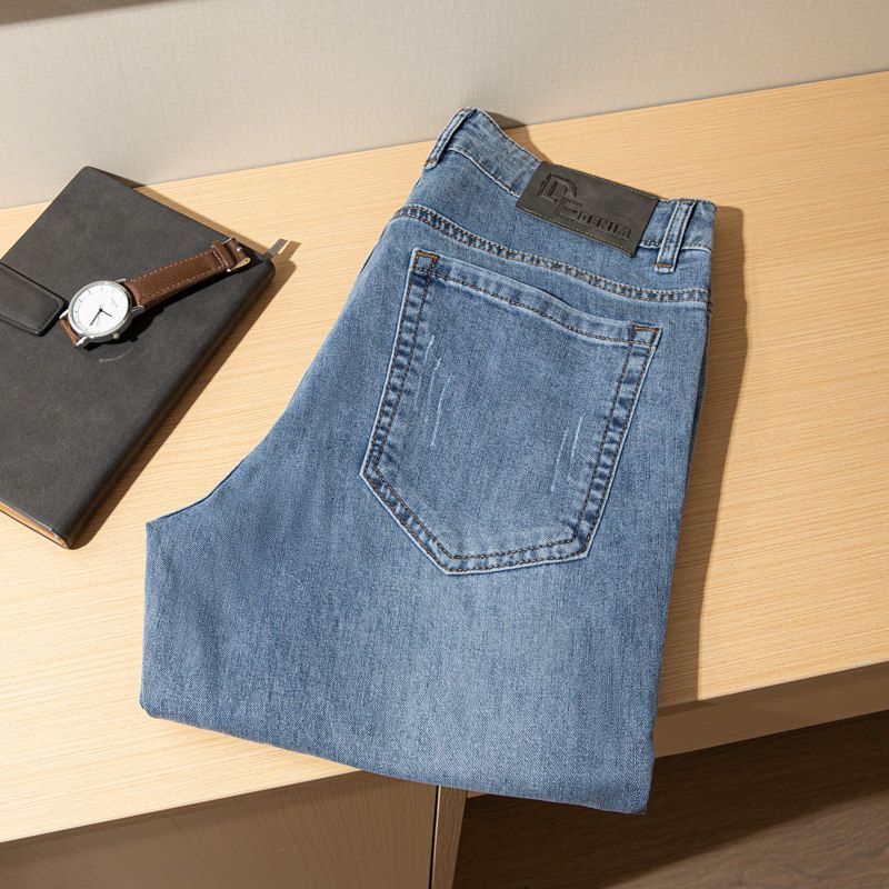 Light Luxury Texture! European and American Retro! Export Old Beauty Original Order Jeans Men's Straight Loose Stretch Summer Thin