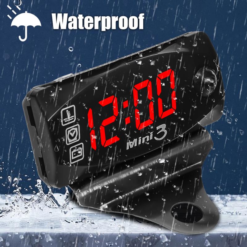 LED 3 In 1 Voltmeter Set Motorcycle Electronic Clock Digital Display VoltmeterWatch IP67 Waterproof Dustproof Motor Thermometer