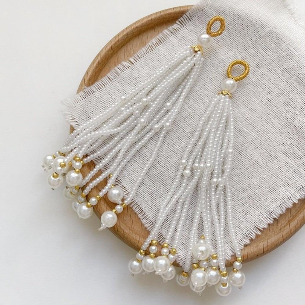 2pcs Ancient-style Tassels Beaded Keychain Handmade Bag Hanging Rope Crystal Pendant DIY Jewelry Accessory Multi-color