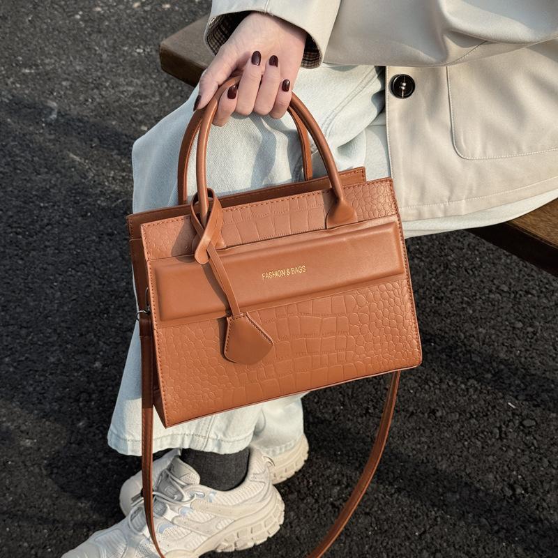 Retro fashion handbag embossed stone pattern shoulder bag new solid color texture crossbody women's bag