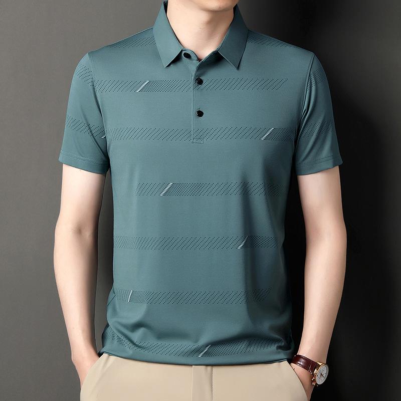 

Summer Striped Short-sleeved T-shirt for Young and Middle-aged People Casual Thin Loose Half-sleeved Polo Shirt