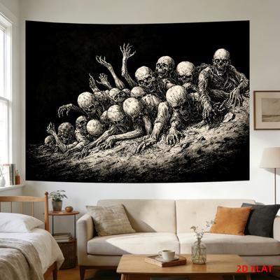 Dunkel Gotisch Skelett Apokalypse Horror Wandteppich Wandbehang Makaber Gruselig Halloween Spuk Kunst Druck Heimdekoration