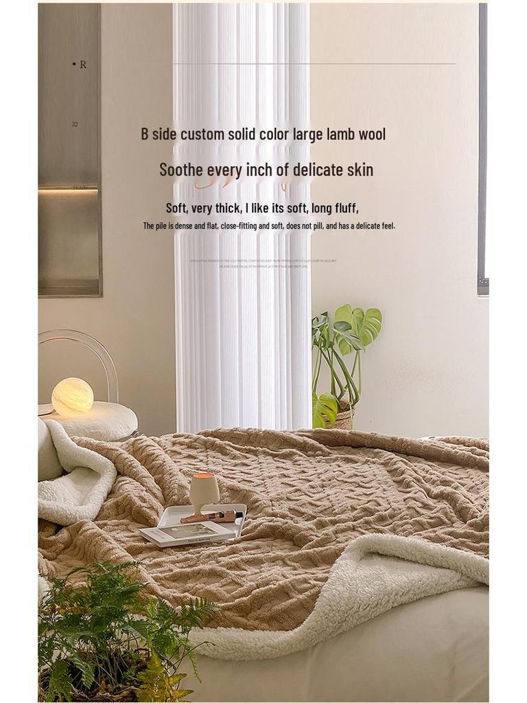Exclusive Warm Lamb Fleece & Velvet Taffeta Blanket - Custom Thickened Solid Color
