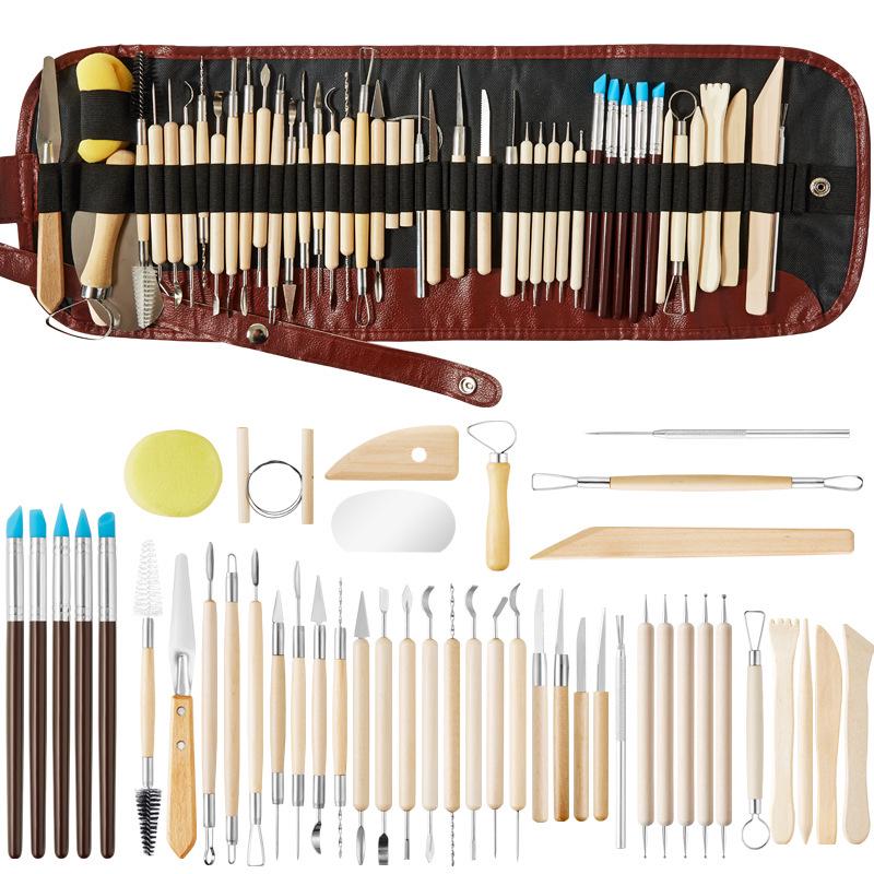 Conjunto de Ferramentas para Escultura em Argila e Cerâmica de 46 Peças com Faca de Esculpir e Caneta de Strass