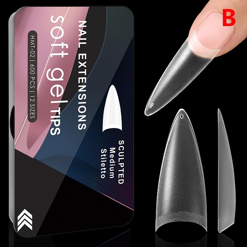 

600Pcs/Box Soft Gel Nail Tips Pre-Buff Full Cover Coffin Almond Oval Shaped Nail Extension Tips Half Matte Gel Fake Nail Salon B