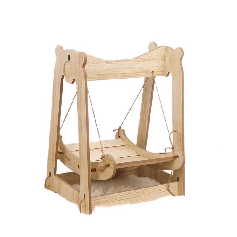 Wooden Rocking Cradle Cat Hammock - Anti-Tip Swing for Pets